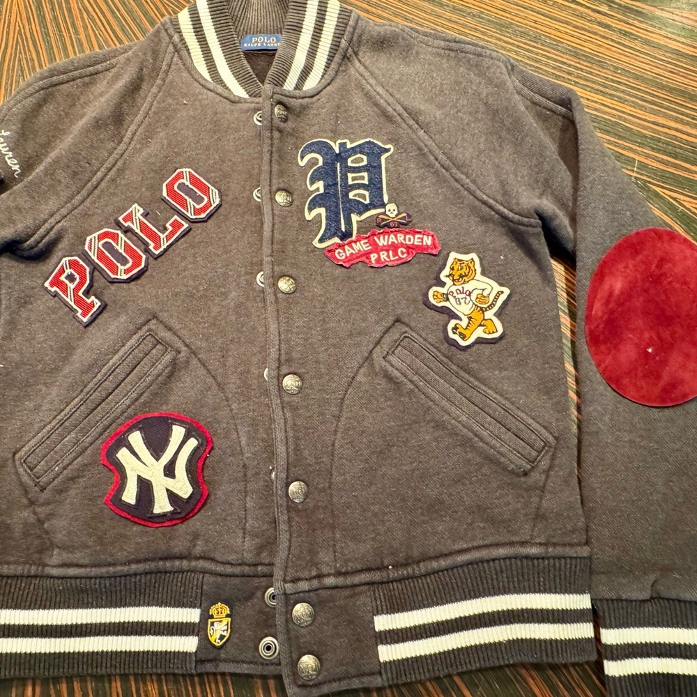 Polo Ralph Lauren Men's XS Letterman P Wing Grey Varsity Jacket Bomber - Picture 2 of 10